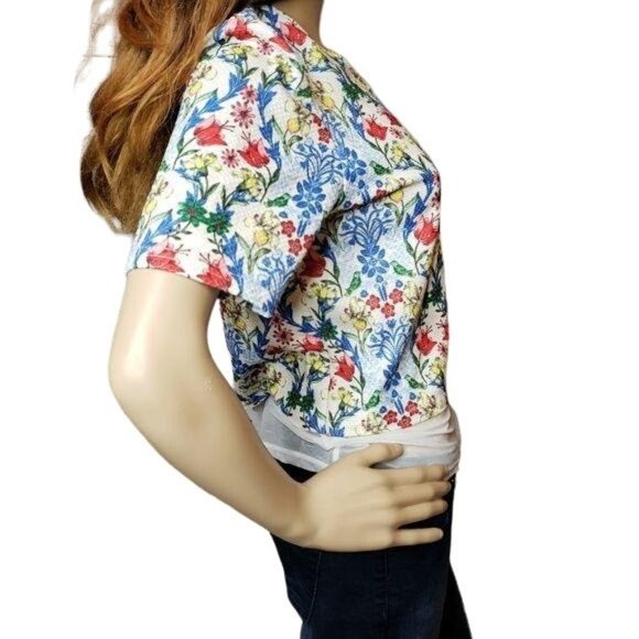 Asos floral double layer style tee shirt top with sheer panel US size 4 - Picture 2 of 5